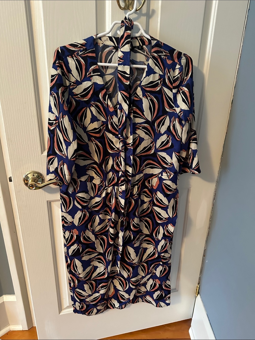 Vero Moda Navy Leaf-Print Midi Dress with Blush Accents